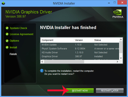 update driver card NVIDIA restart
